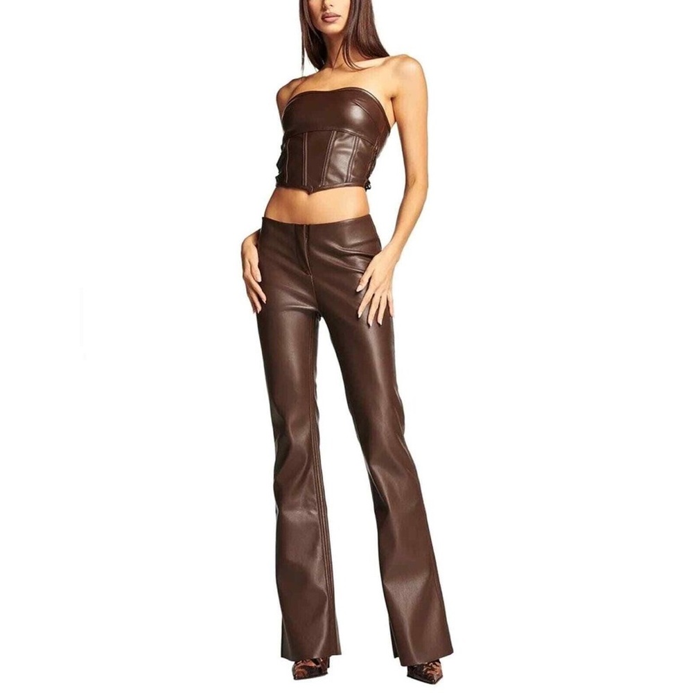 I.AM.GIA Estyn faux leather brown low rise flare pants size small